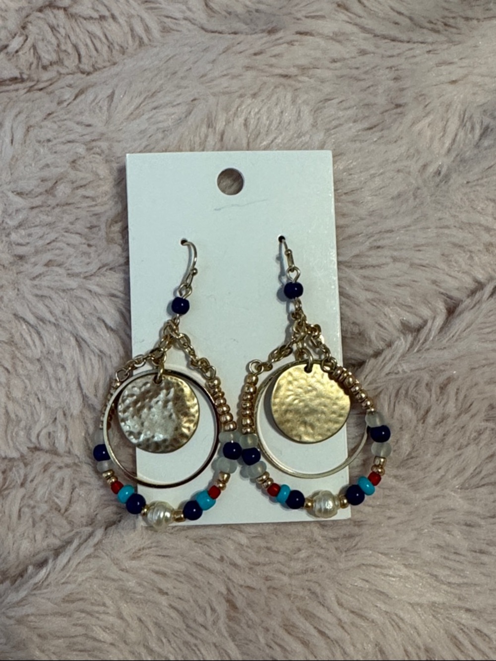 BoHo‎ Chic Gold-Tone Hoop Earrings with Blue, Turquoise and Red Beads